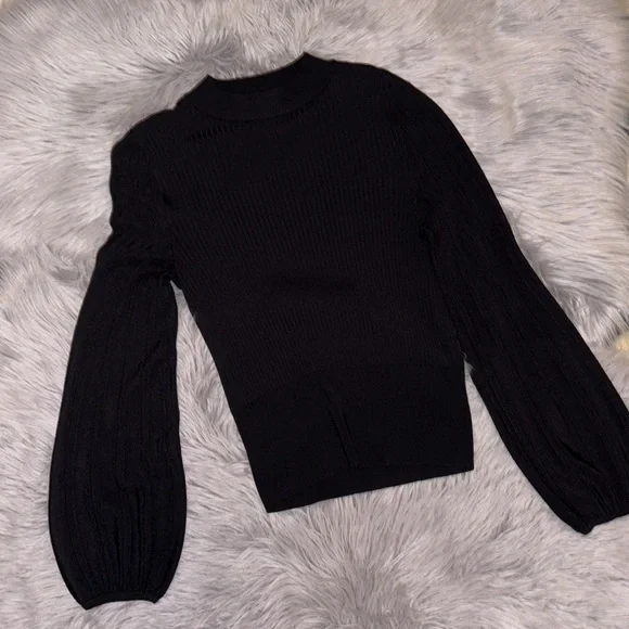 Express Ribbed & Pointelle Mock Neck Sweater w/ Balloon Sleeve Details SMALL - Picture 2 of 8